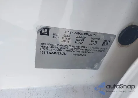 2015 Chevrolet Malibu Ls from USA, damaged, VIN 1G11B5SL4FF234353